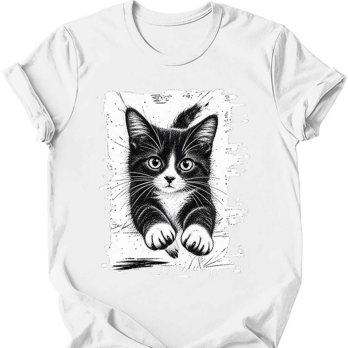 Running Cat — Tuxedo Cat T-Shirt — White