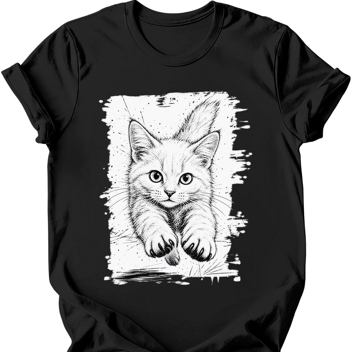 Running Cat — White Cat T-Shirt — Black