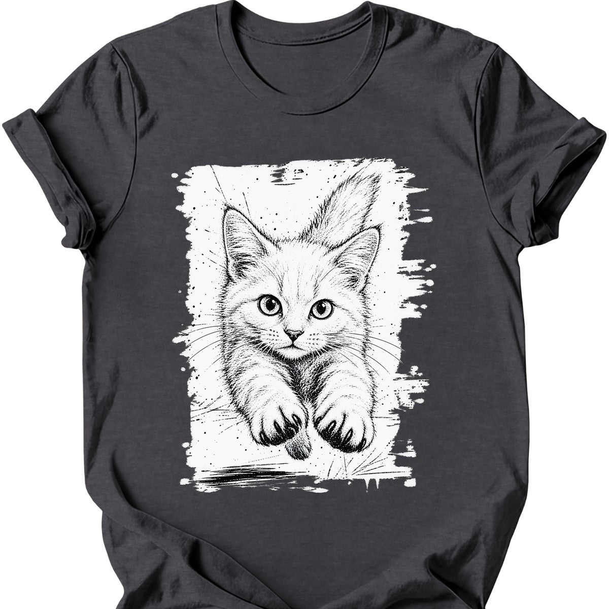 Running Cat — White Cat T-Shirt — Dark Heather
