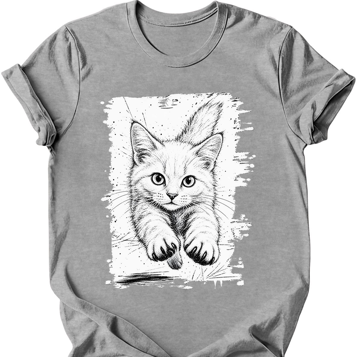 Running Cat — White Cat T-Shirt — Sport Grey