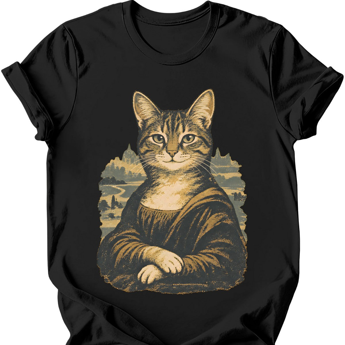 Mona Lisa Cat T-Shirt — Black