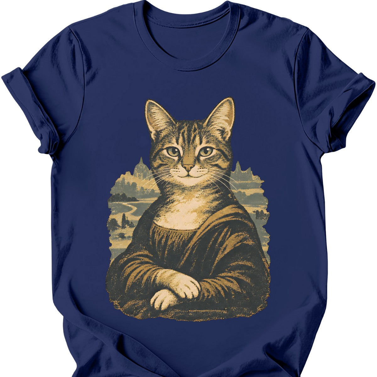 Mona Lisa Cat T-Shirt — Navy