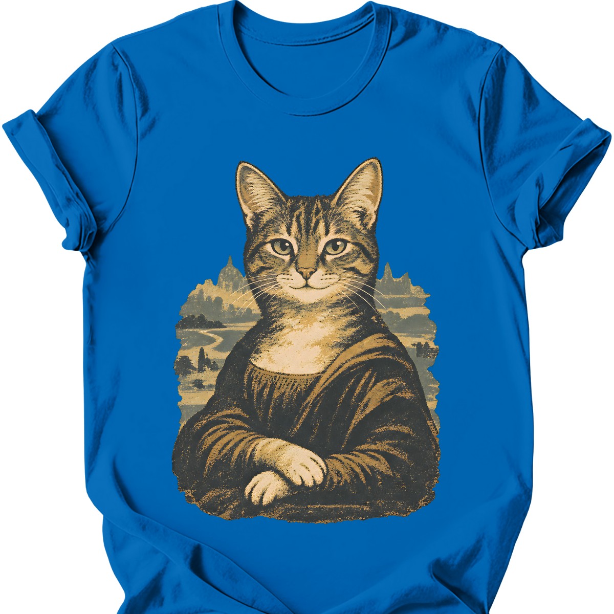 Mona Lisa Cat T-Shirt — Royal