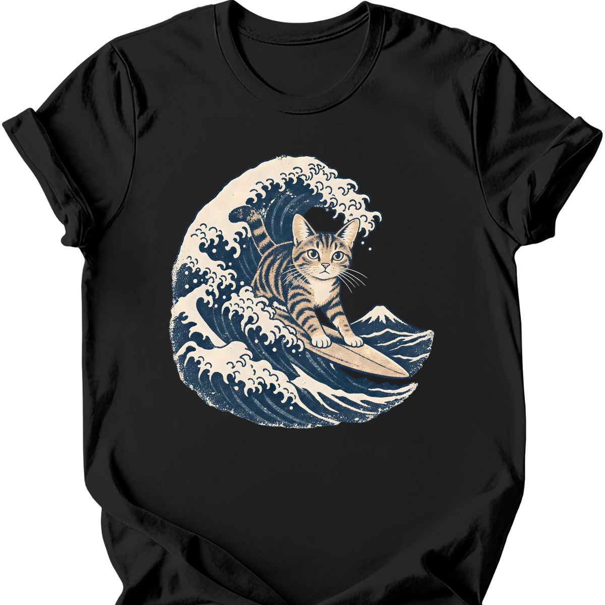 Great Wave Cat T-Shirt — Black