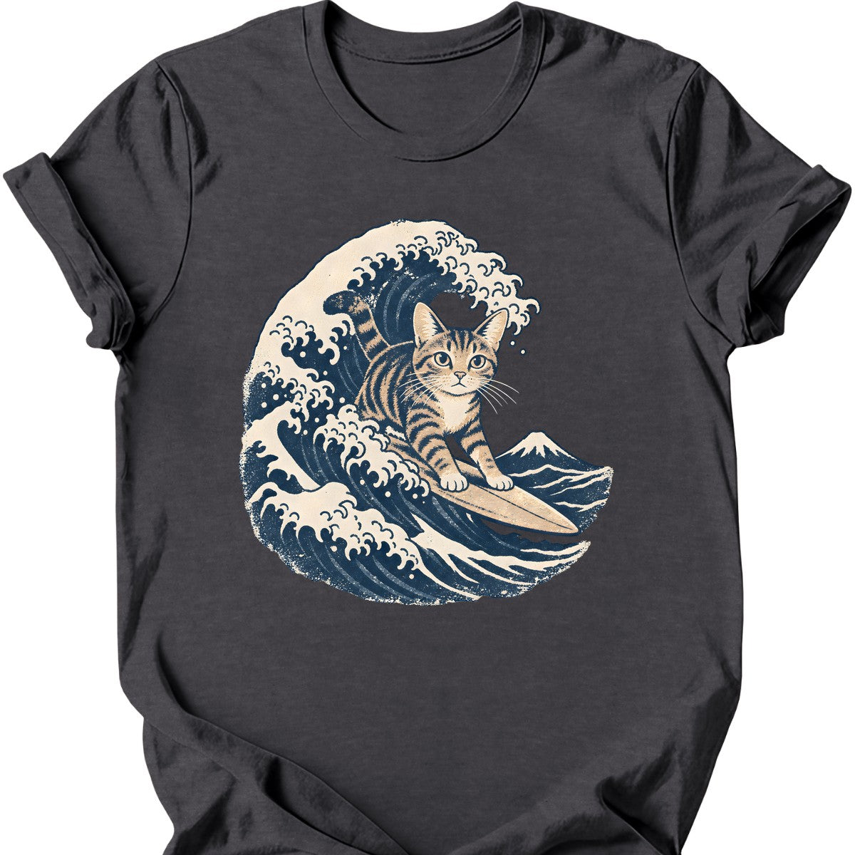 Great Wave Cat T-Shirt — Dark Heather