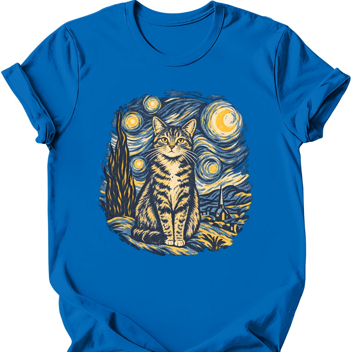 Starry Night Cat T-Shirt — Royal