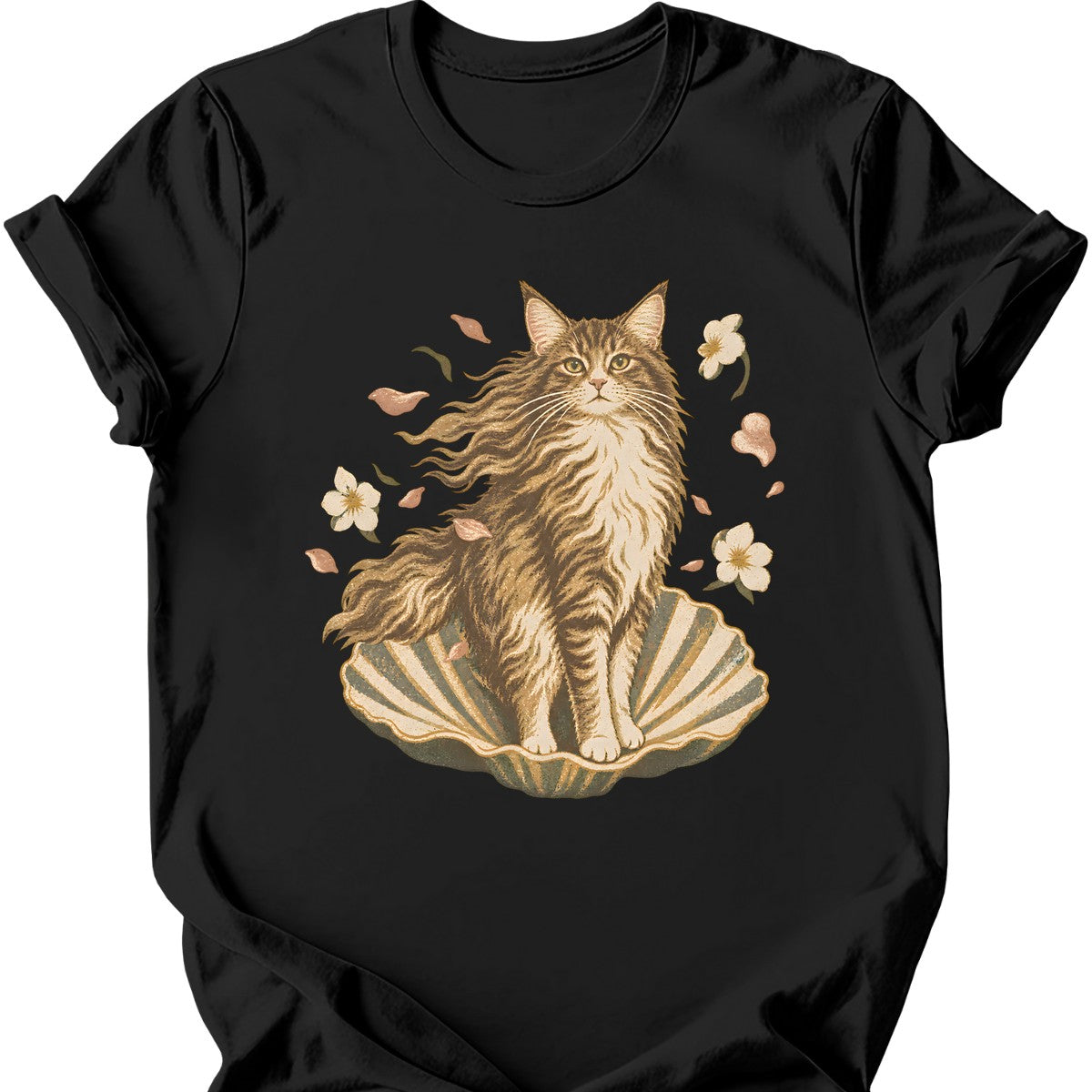 Birth of Venus Cat T-Shirt — Black