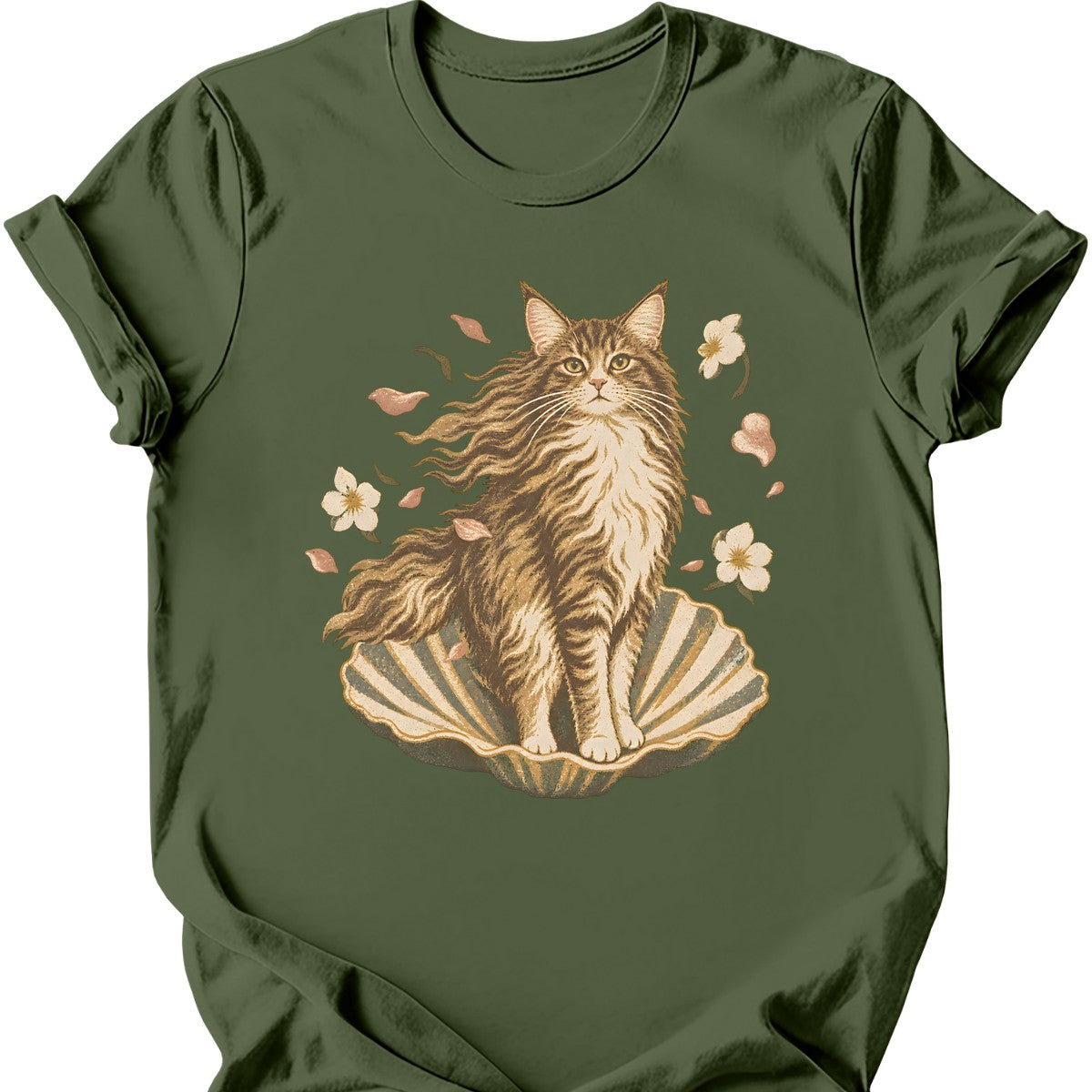 Birth of Venus Cat T-Shirt — Military Green