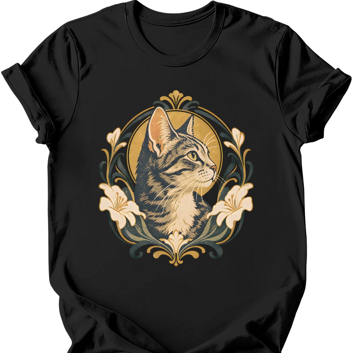 Art Nouveau Cat T-Shirt — Black