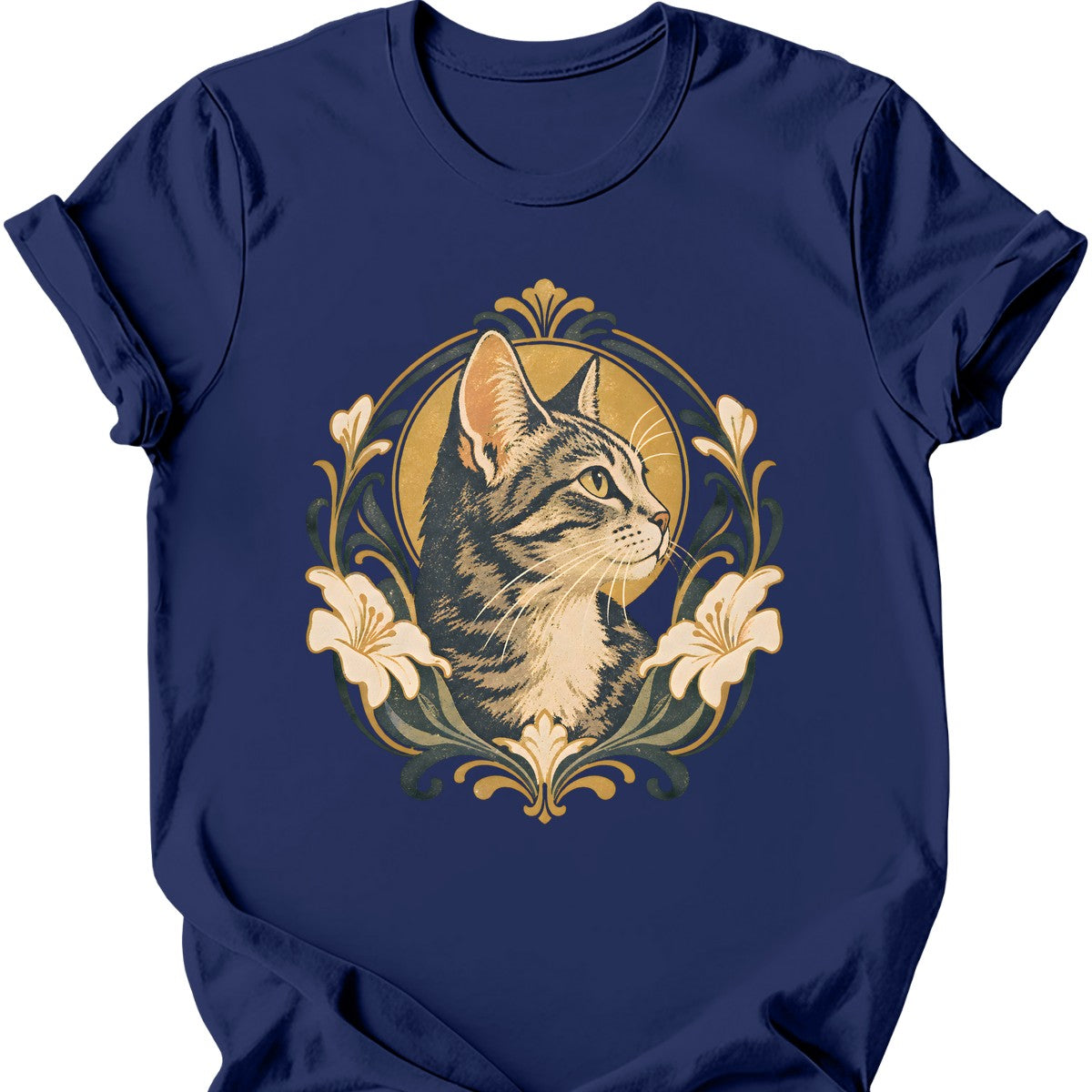 Art Nouveau Cat T-Shirt — Navy