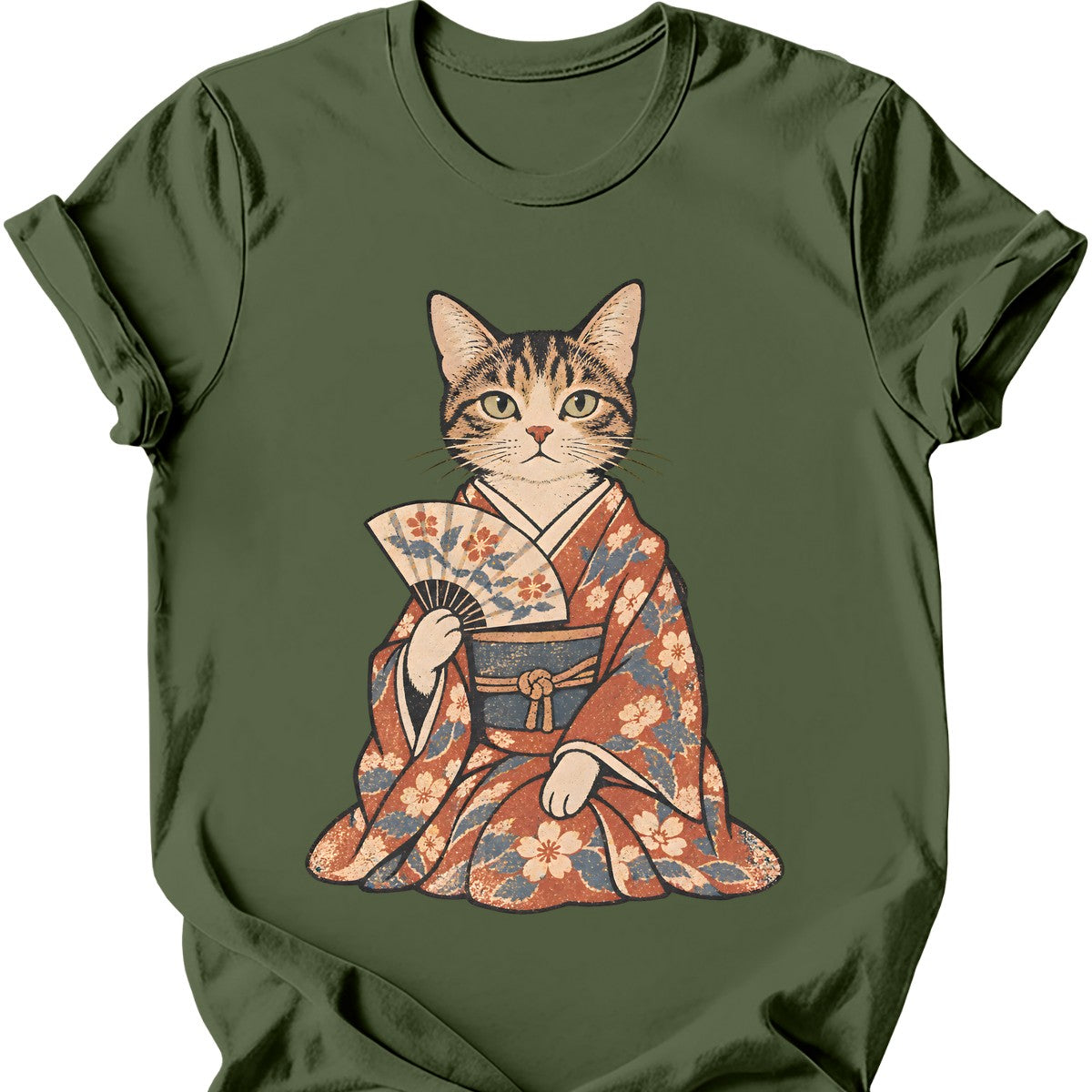 Kimono Cat T-Shirt — Military Green