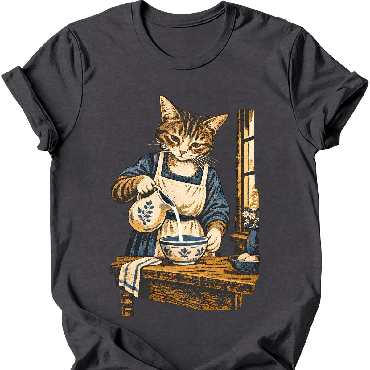 Milkmaid Cat T-Shirt — Dark Heather
