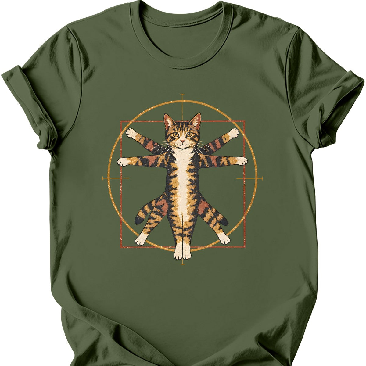 Vitruvian Cat T-Shirt — Military Green