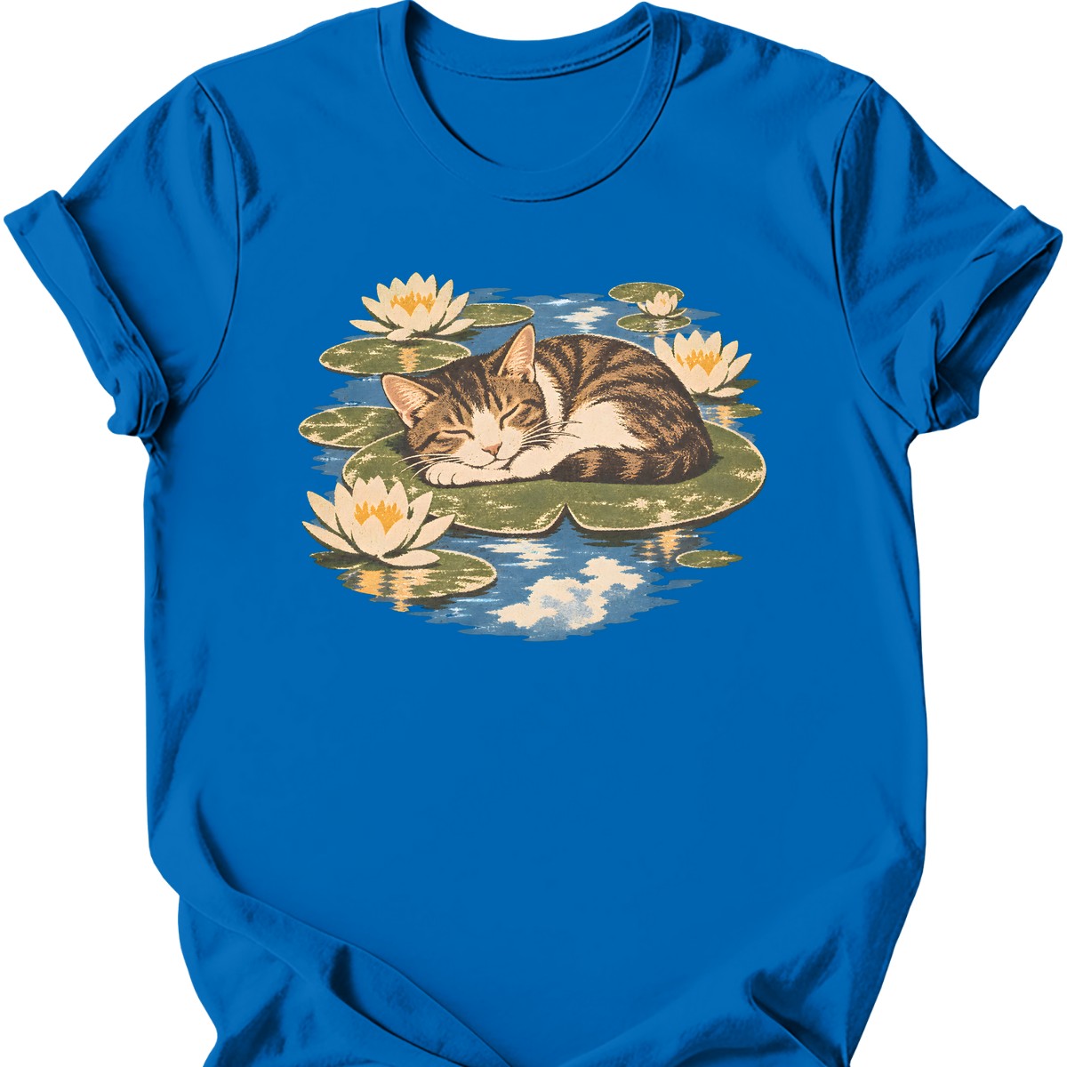 Water Lilies Cat T-Shirt — Royal