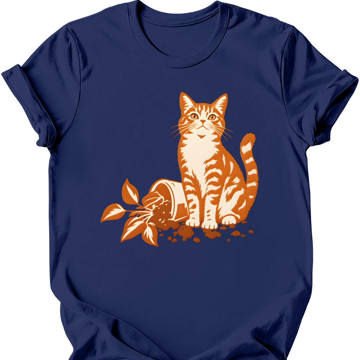 Orange Cat Chaos T-Shirt — Navy
