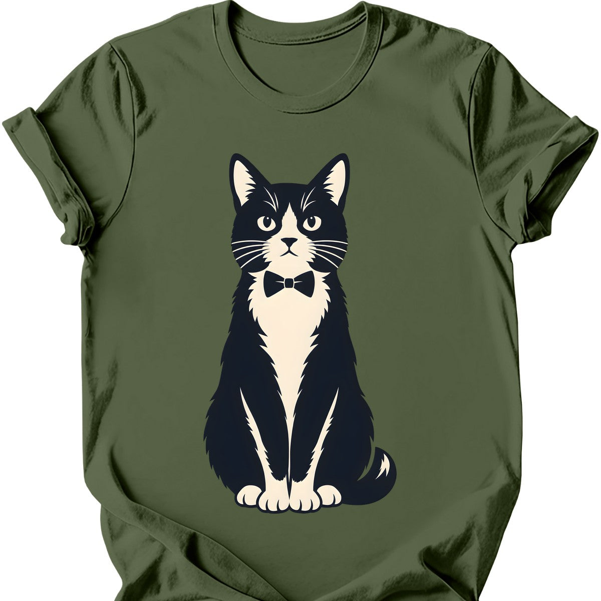 Formal Tuxedo Cat T-Shirt — Military Green