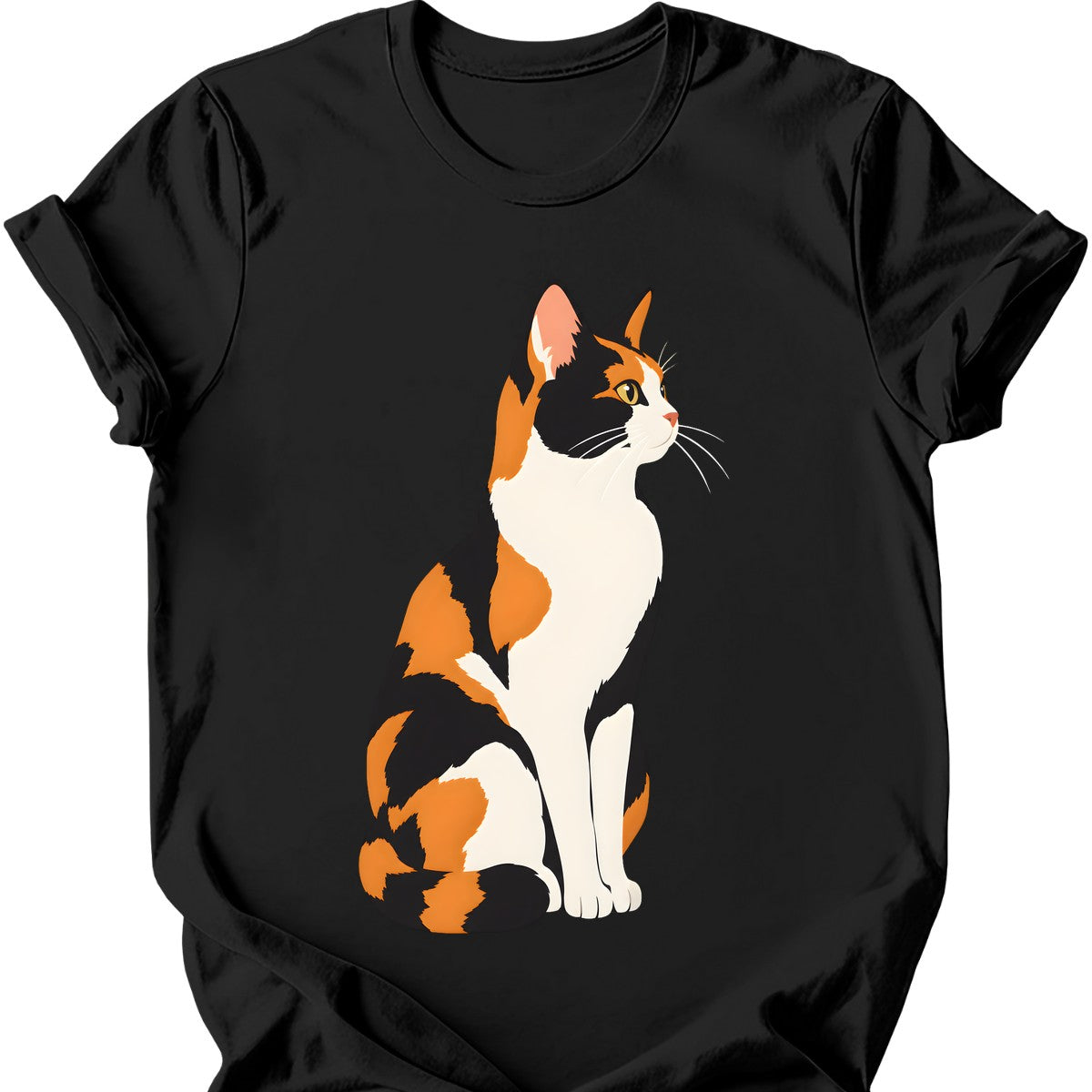 Calico Cat Portrait T-Shirt — Black