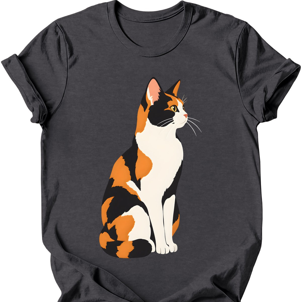Calico Cat Portrait T-Shirt — Dark Heather