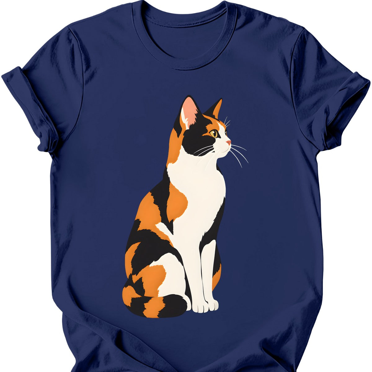 Calico Cat Portrait T-Shirt — Navy