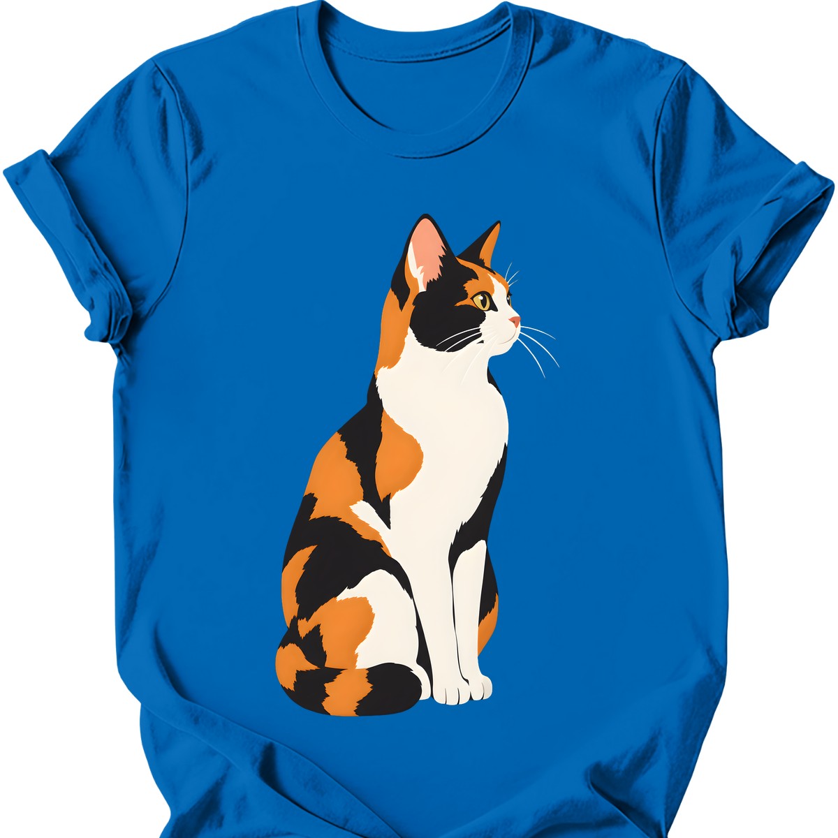 Calico Cat Portrait T-Shirt — Royal