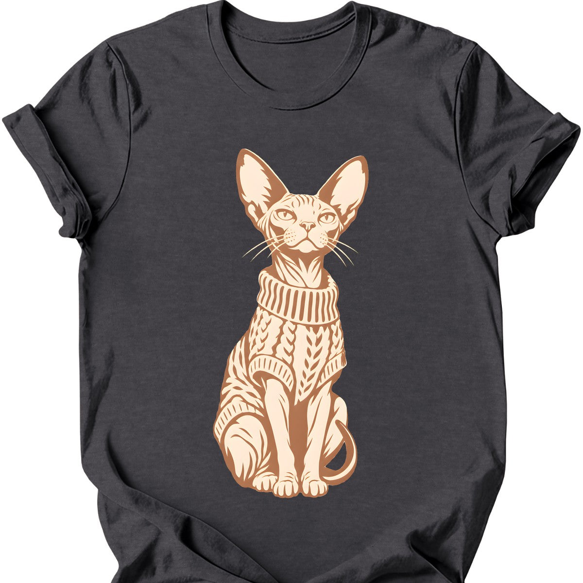 Sphynx in a Sweater T-Shirt — Dark Heather