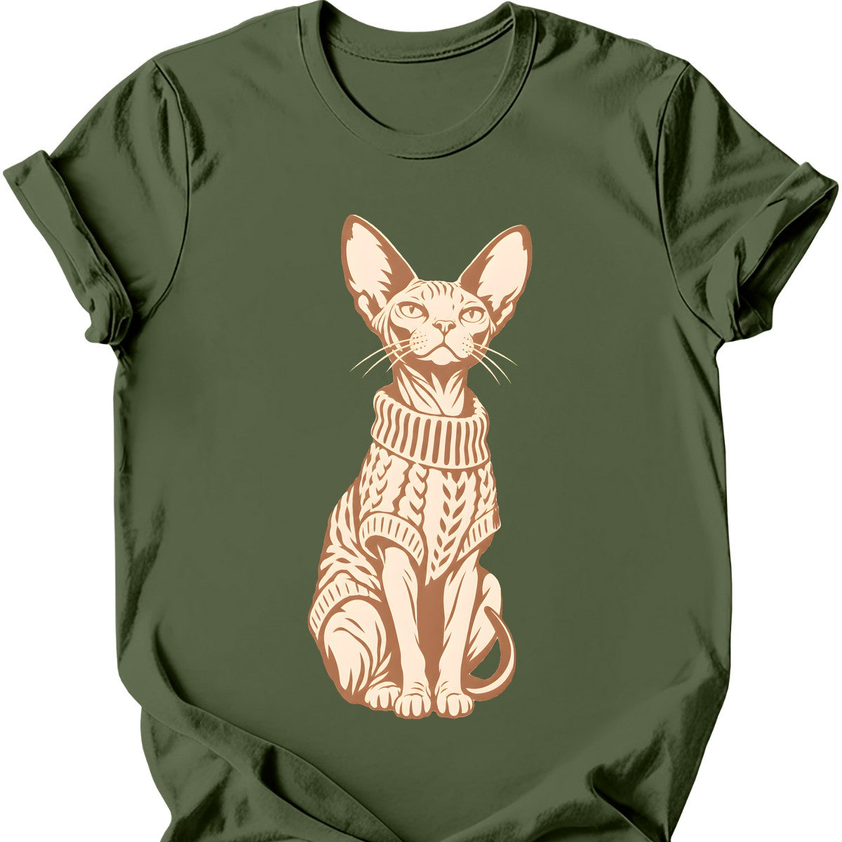 Sphynx in a Sweater T-Shirt — Military Green