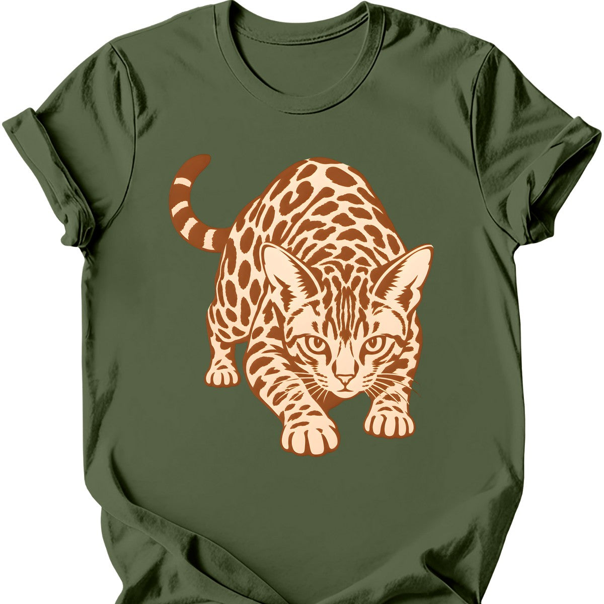 Stalking Bengal Cat T-Shirt — Military Green
