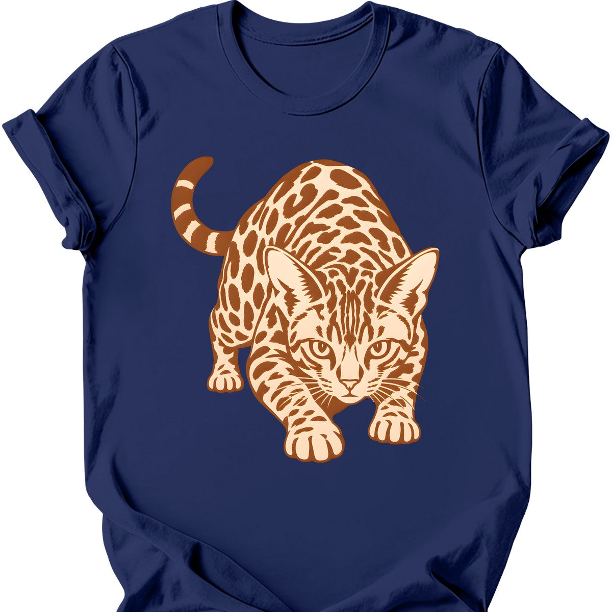 Stalking Bengal Cat T-Shirt — Navy