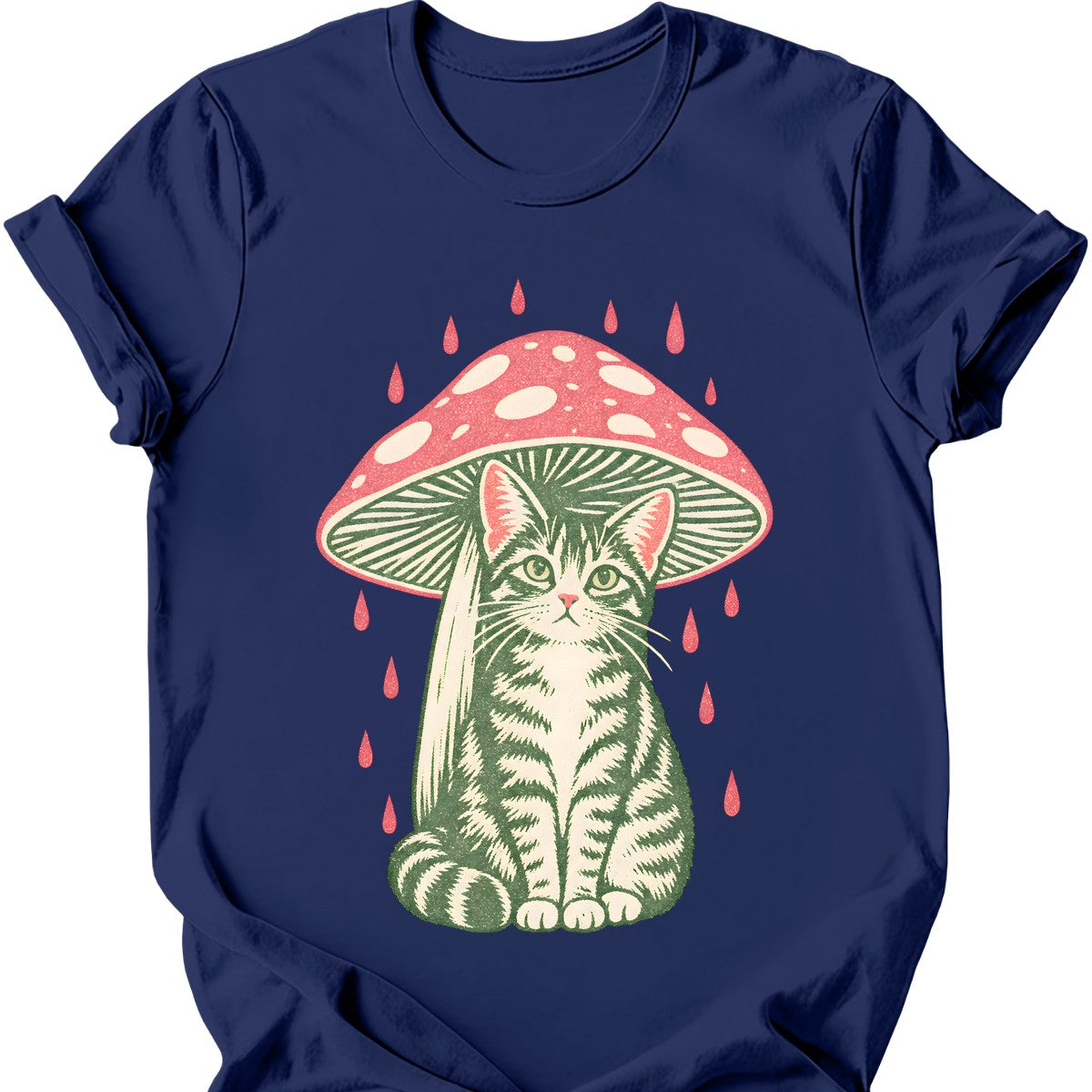 Mushroom Umbrella Cat T-Shirt — Navy