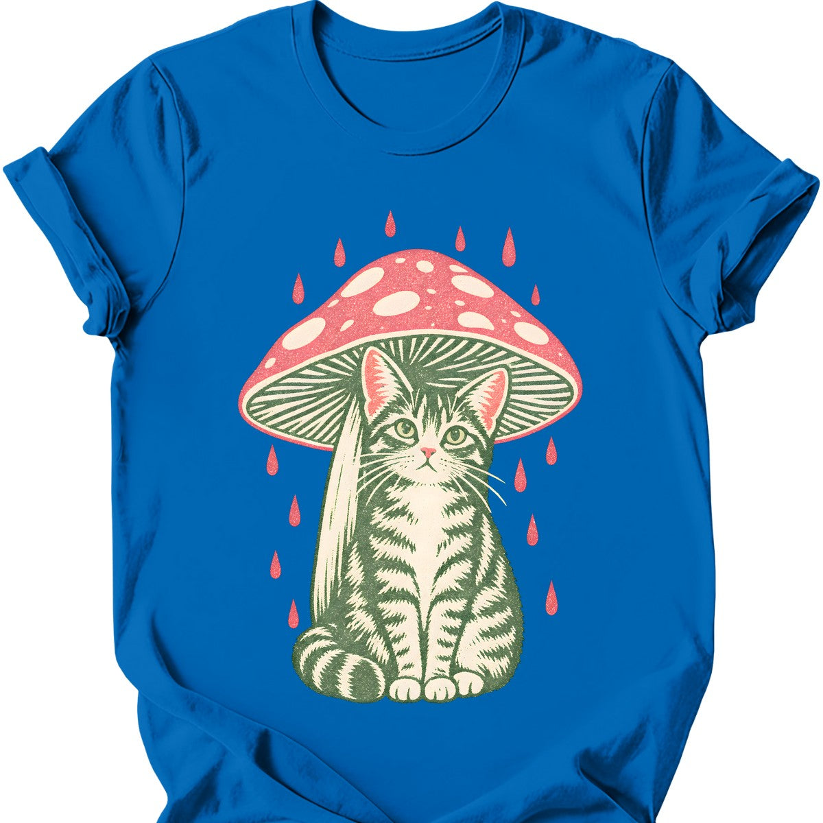 Mushroom Umbrella Cat T-Shirt — Royal