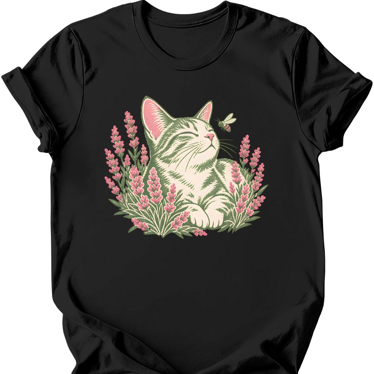 Lavender Cat T-Shirt — Black