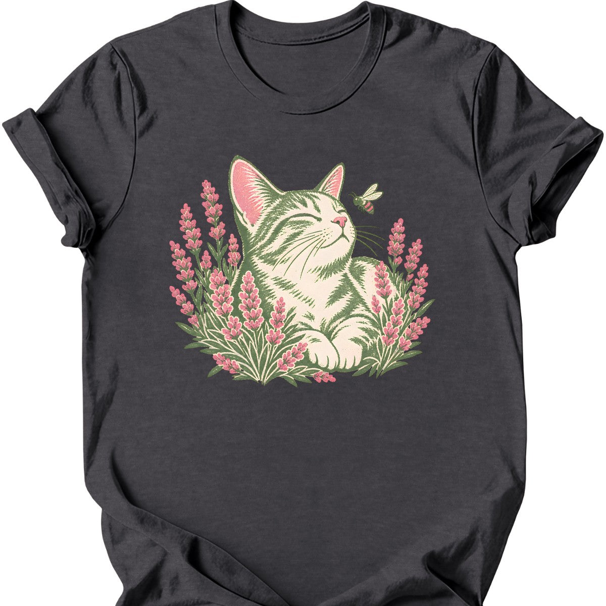 Lavender Cat T-Shirt — Dark Heather