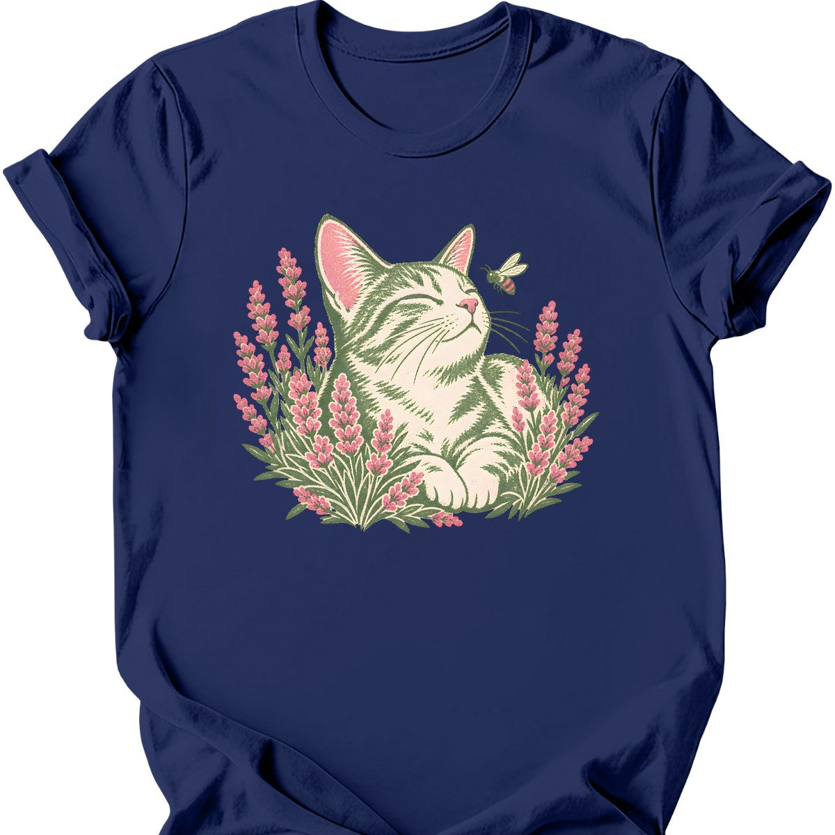 Lavender Cat T-Shirt — Navy
