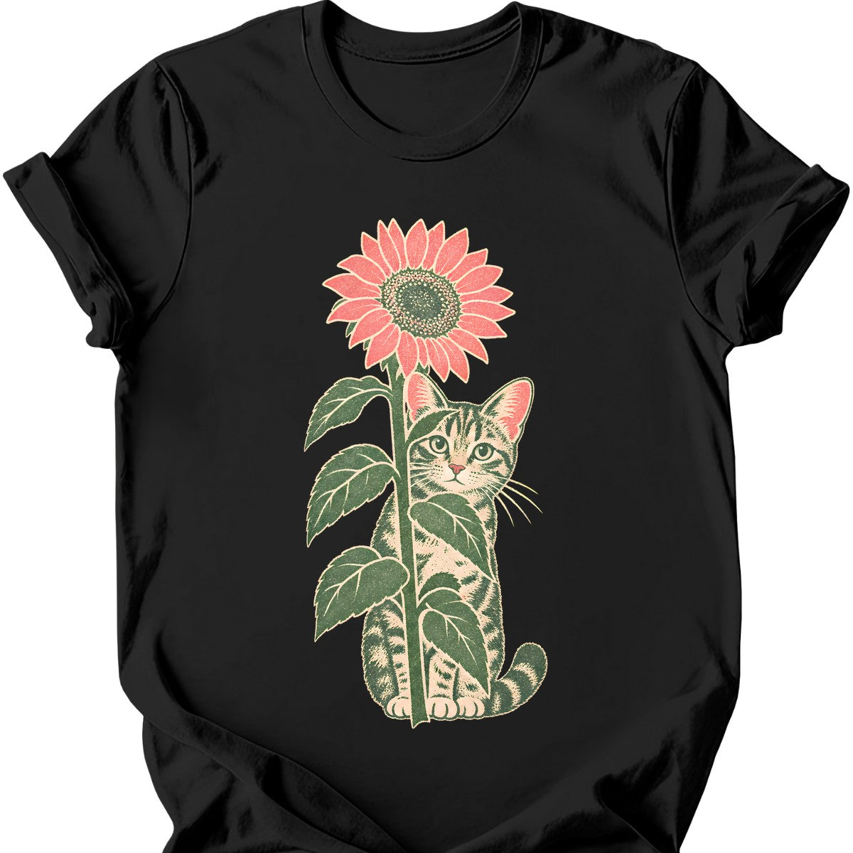 Sunflower Cat T-Shirt — Black