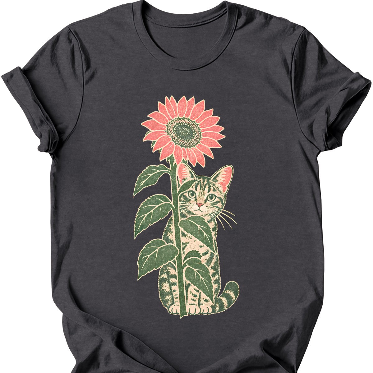 Sunflower Cat T-Shirt — Dark Heather