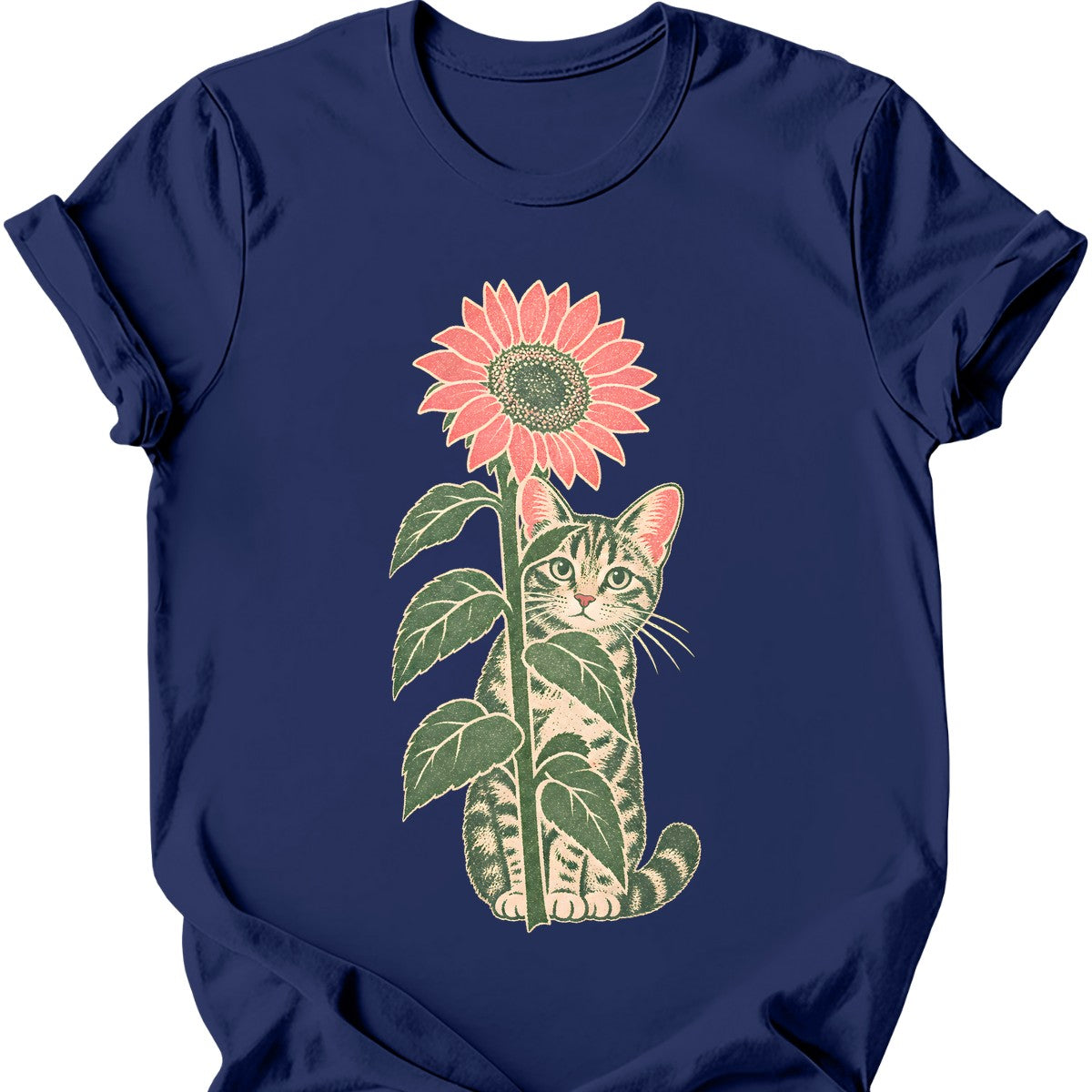Sunflower Cat T-Shirt — Navy