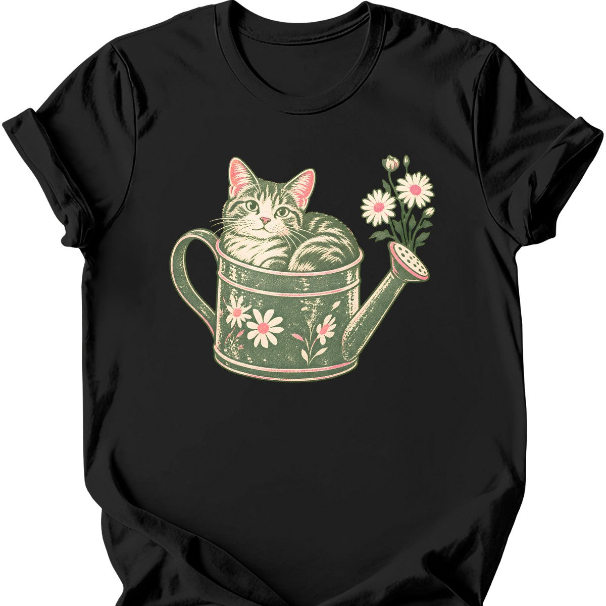 Watering Can Cat T-Shirt — Black