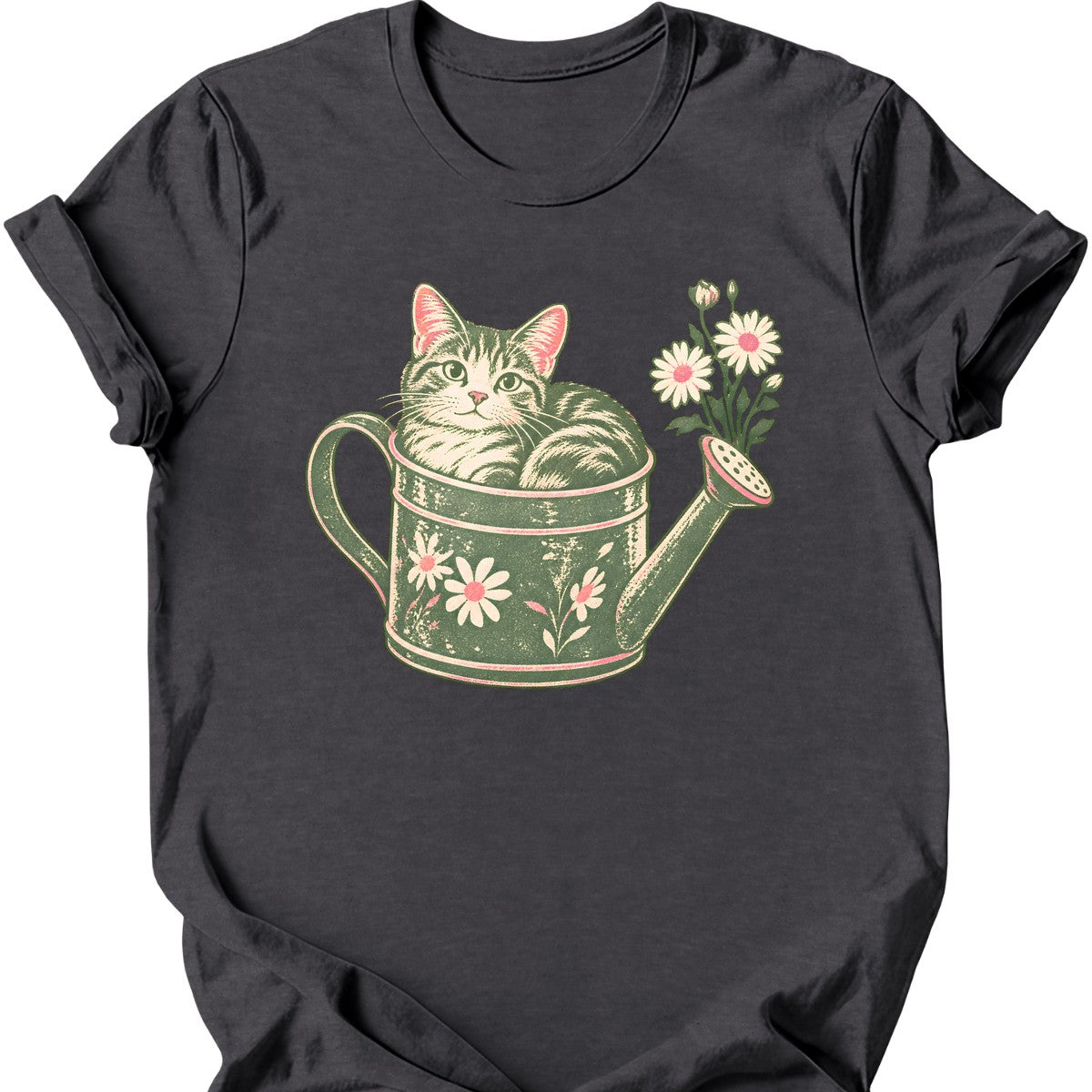 Watering Can Cat T-Shirt — Dark Heather