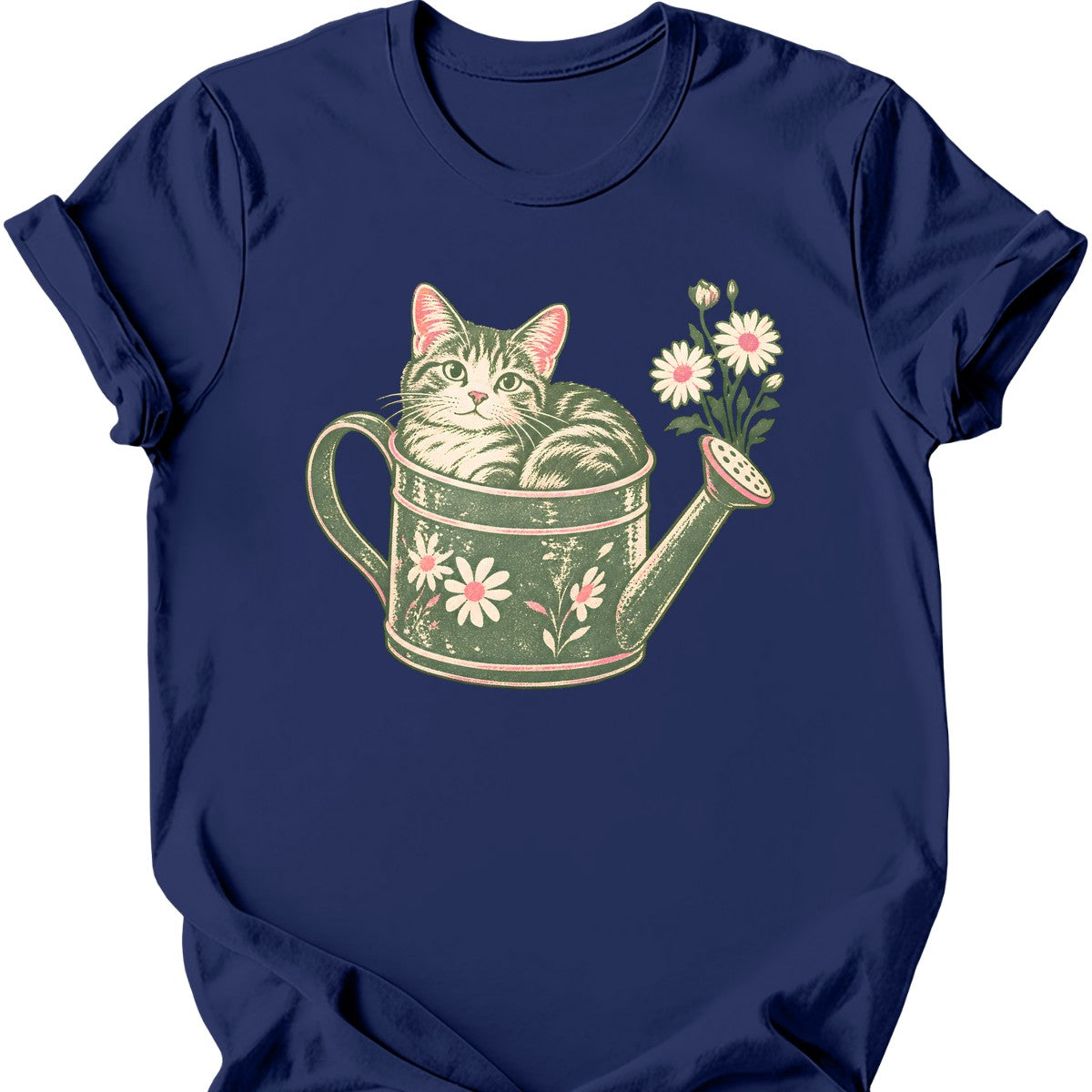 Watering Can Cat T-Shirt — Navy