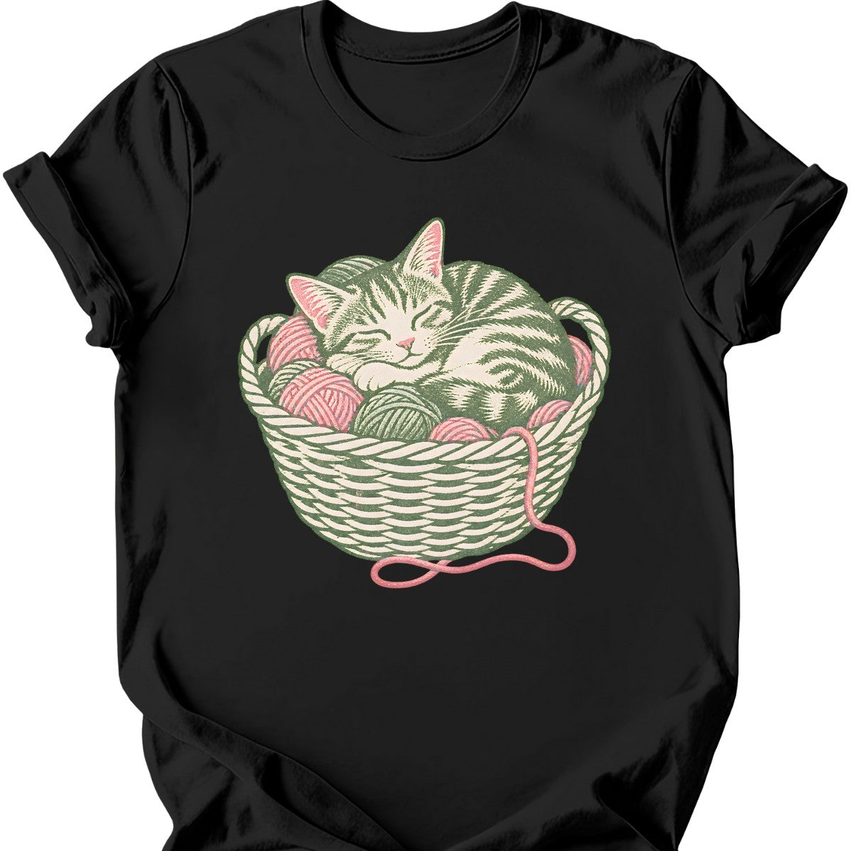 Yarn Basket Cat T-Shirt — Black