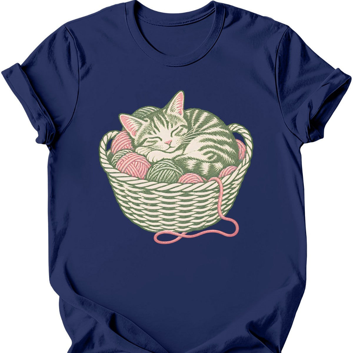 Yarn Basket Cat T-Shirt — Navy