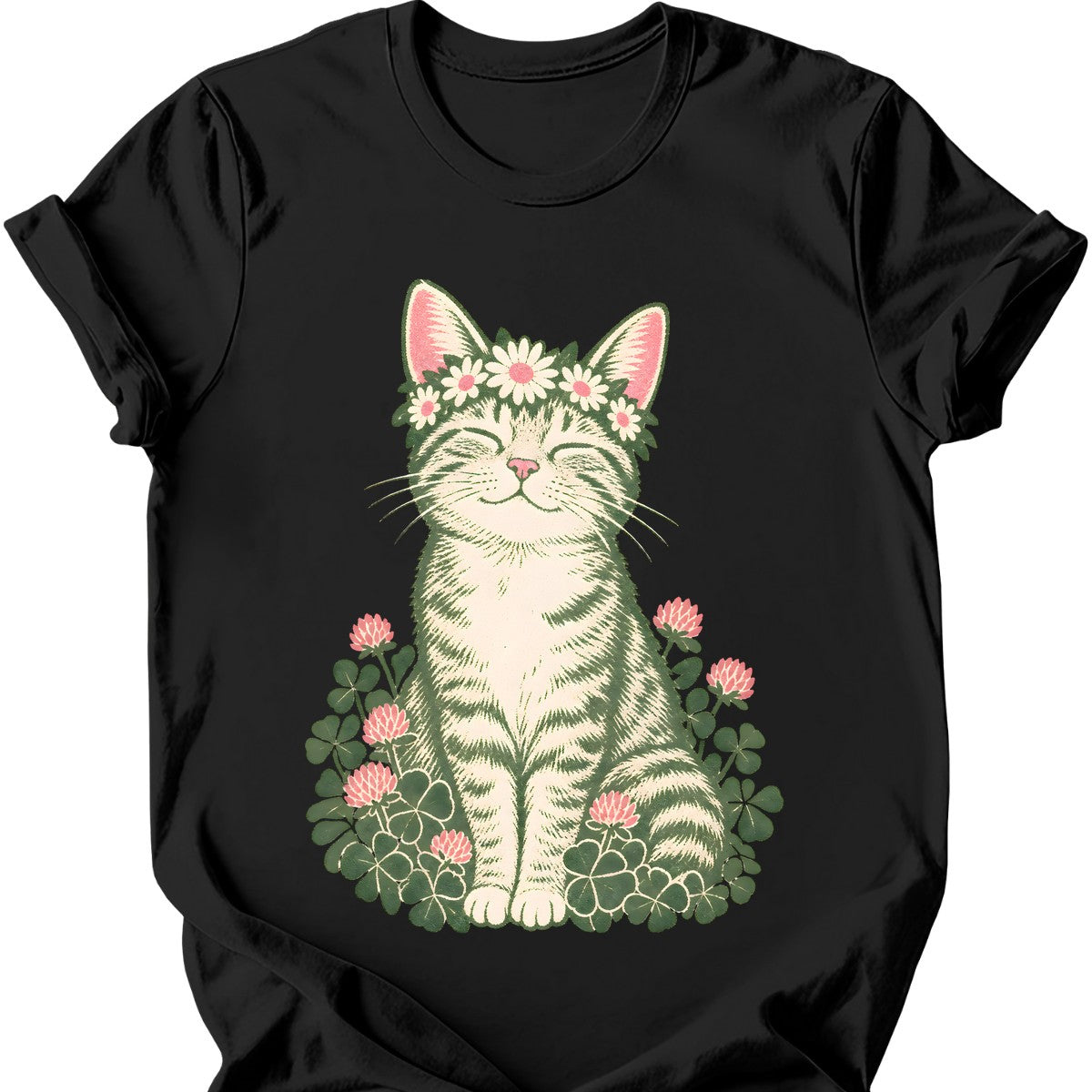 Daisy Crown Cat T-Shirt — Black