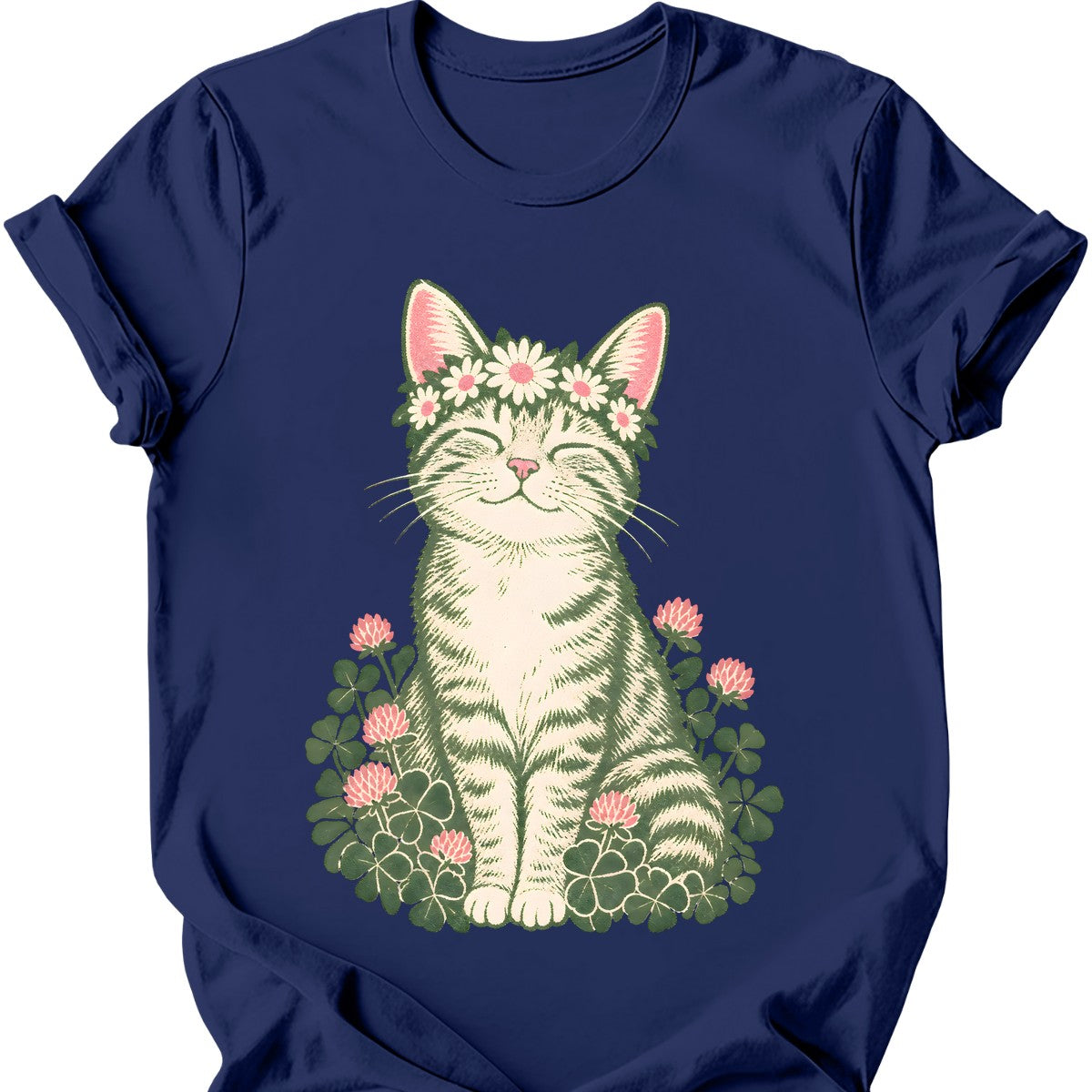 Daisy Crown Cat T-Shirt — Navy