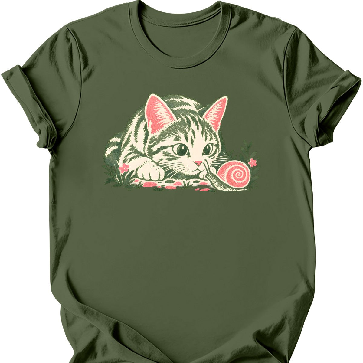 Cat and Snail T-Shirt — Military Green