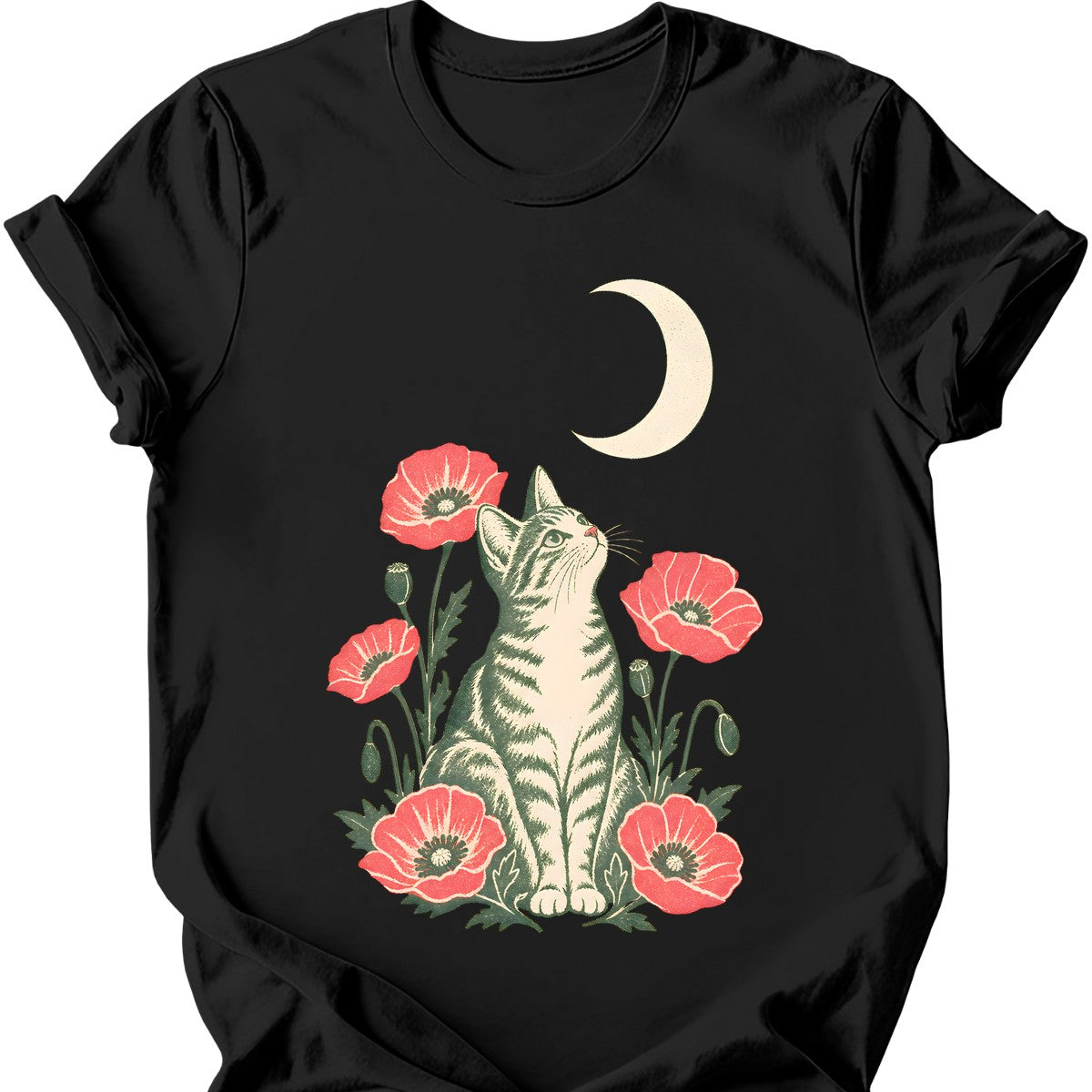 Poppy Moon Cat T-Shirt — Black
