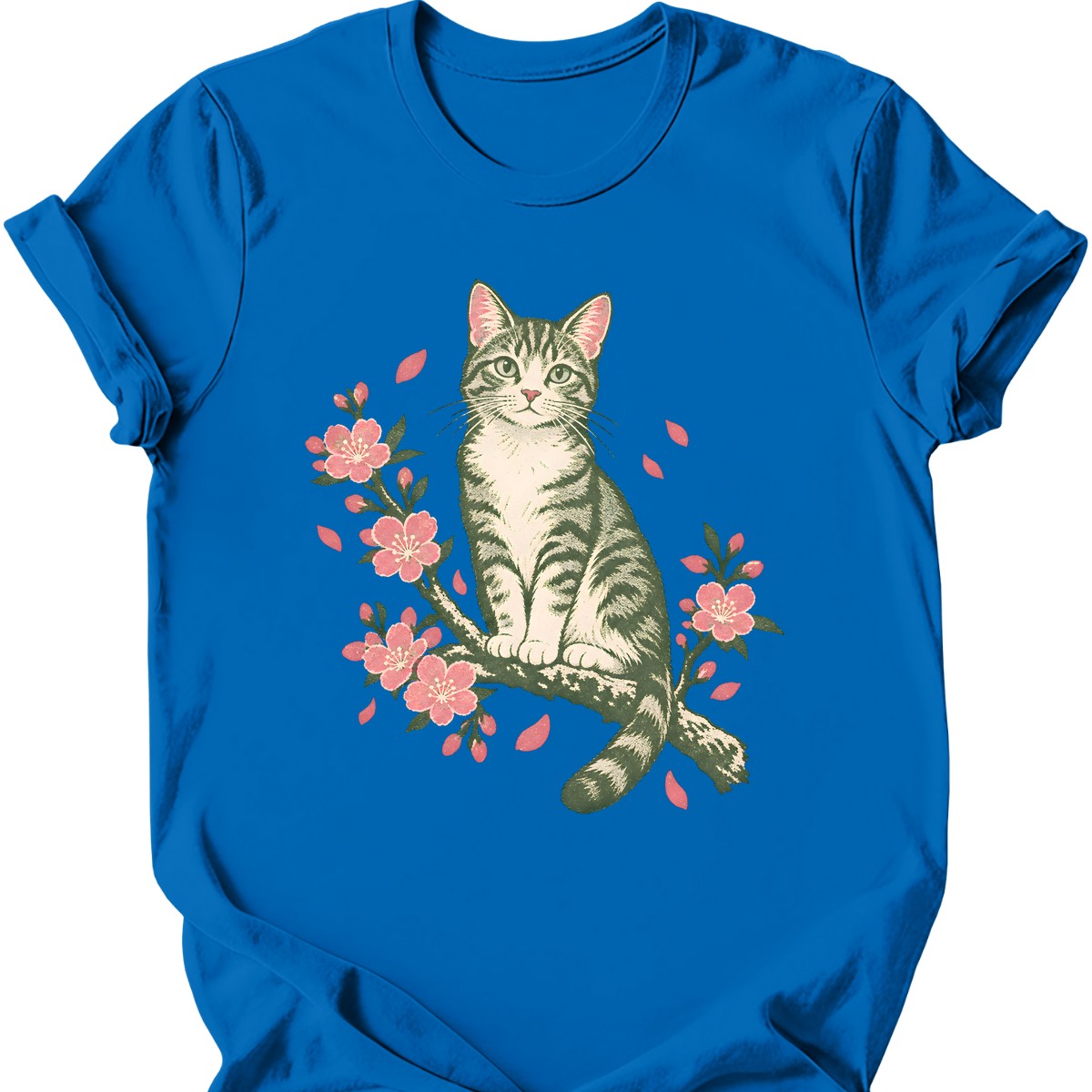 Cherry Blossom Cat T-Shirt — Royal