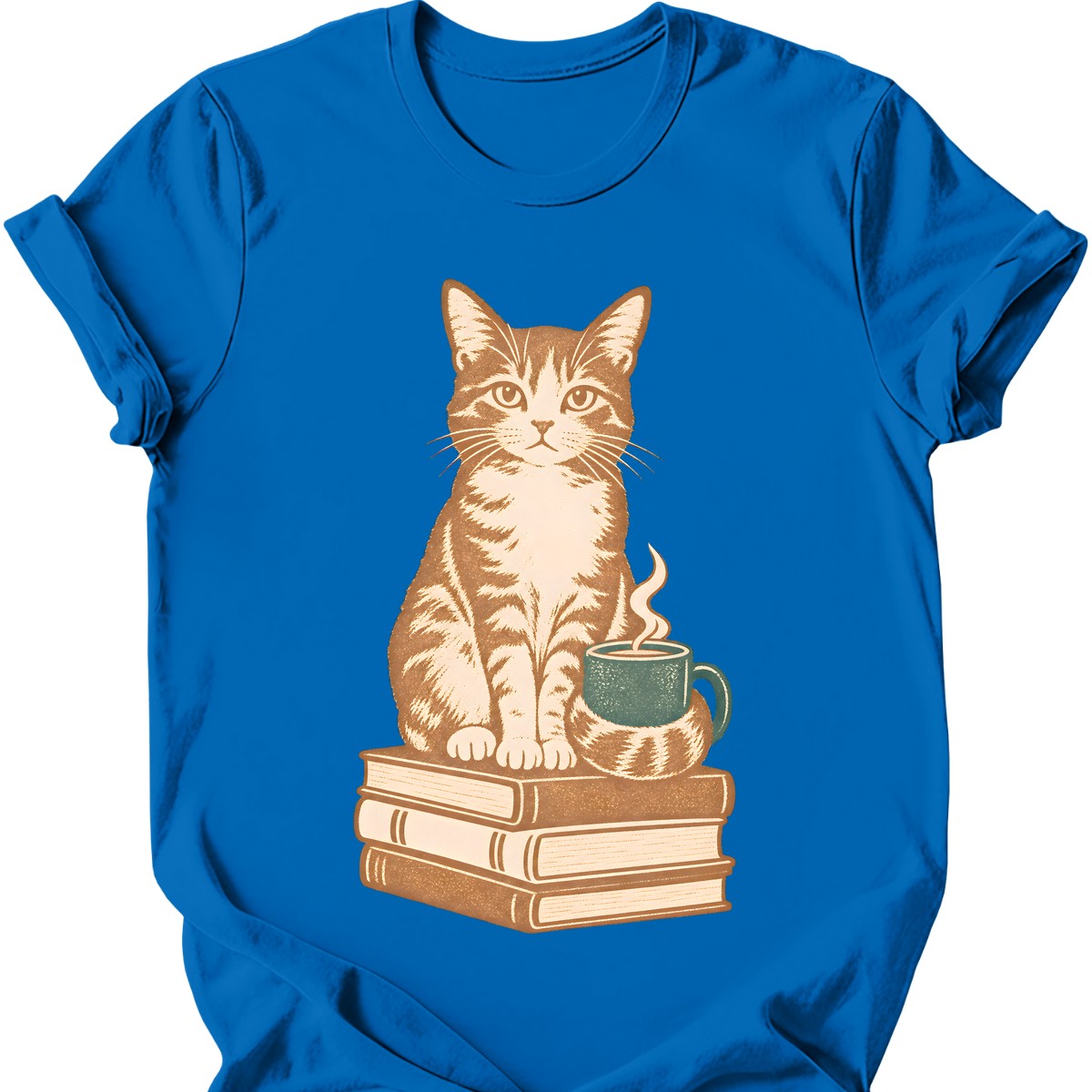 Books and Tea Cat T-Shirt — Royal
