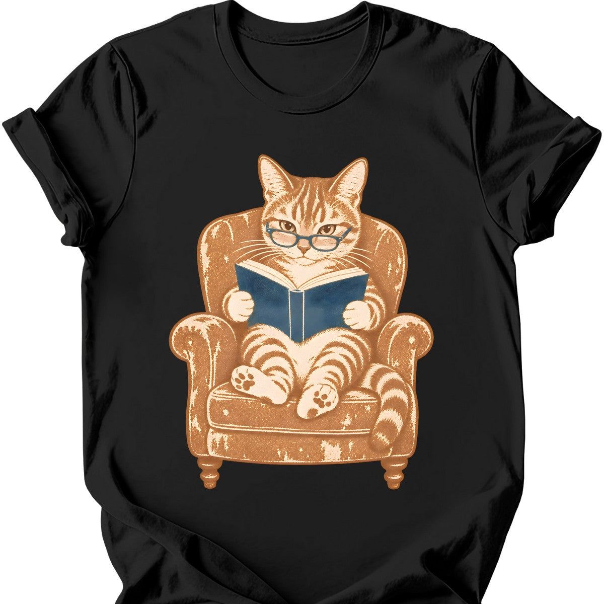 Armchair Reader Cat T-Shirt — Black