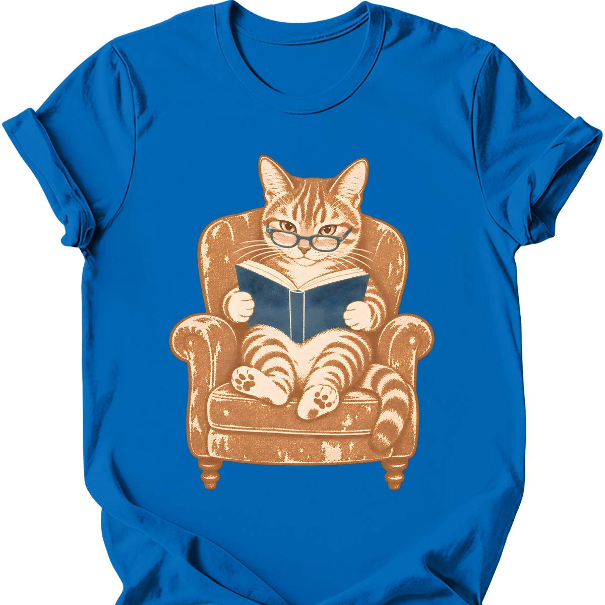 Armchair Reader Cat T-Shirt — Royal