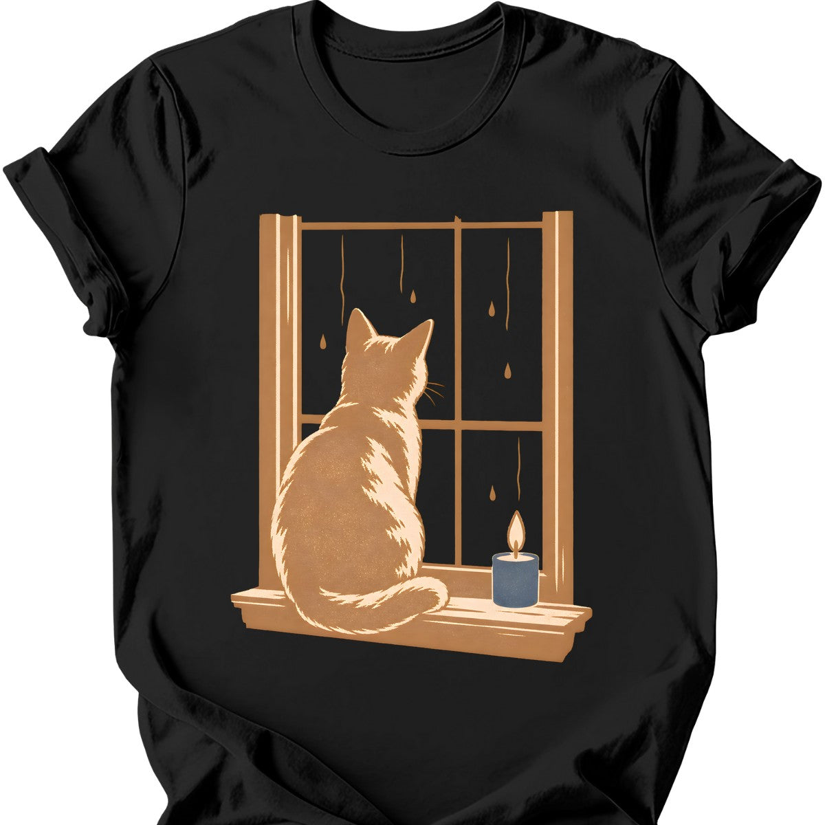 Rainy Window Cat T-Shirt — Black